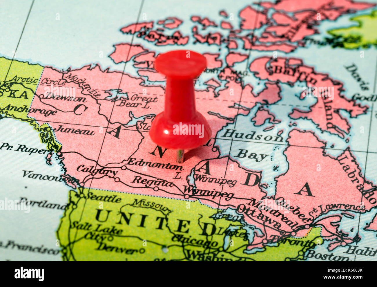 Vintage Style Map Showing Canada With Push Pin Stock Photo Alamy