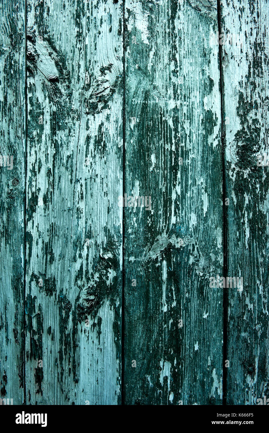 Vertically located colored background boards, painted with blue paint, old fence. Stock Photo