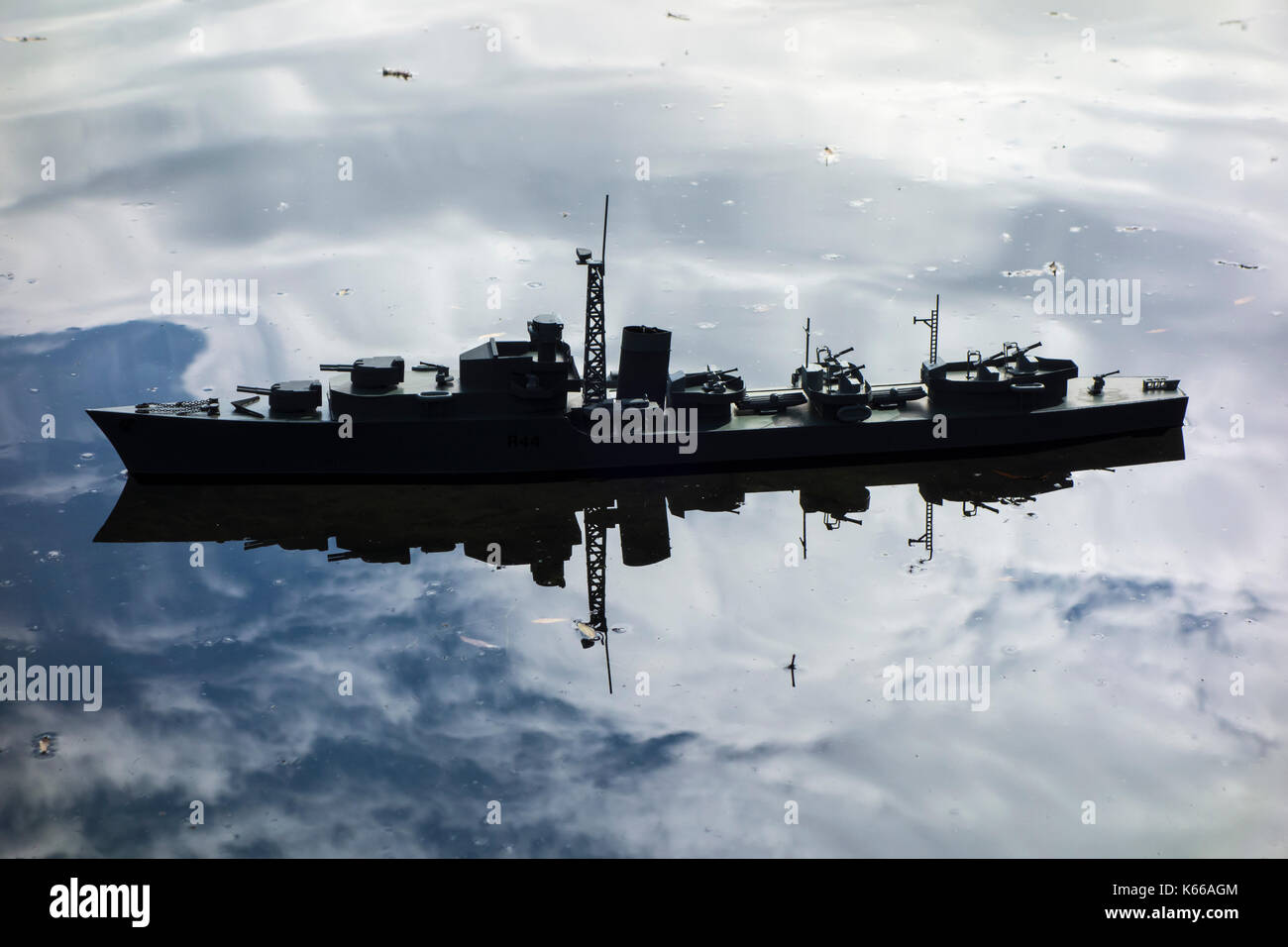 Model of Battle Class destroyer on water Stock Photo