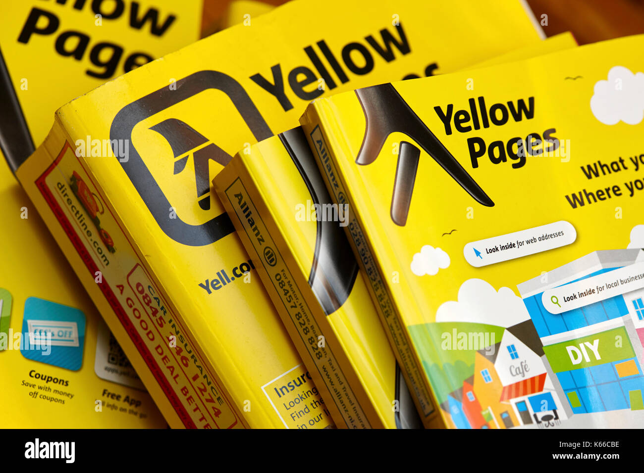 later smaller version of the yellow pages classified telephone directory paper edition uk Stock Photo