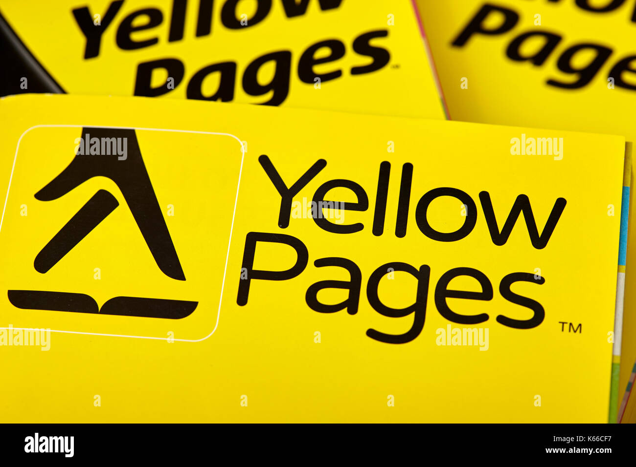 yellow pages classified telephone directory paper edition uk Stock Photo