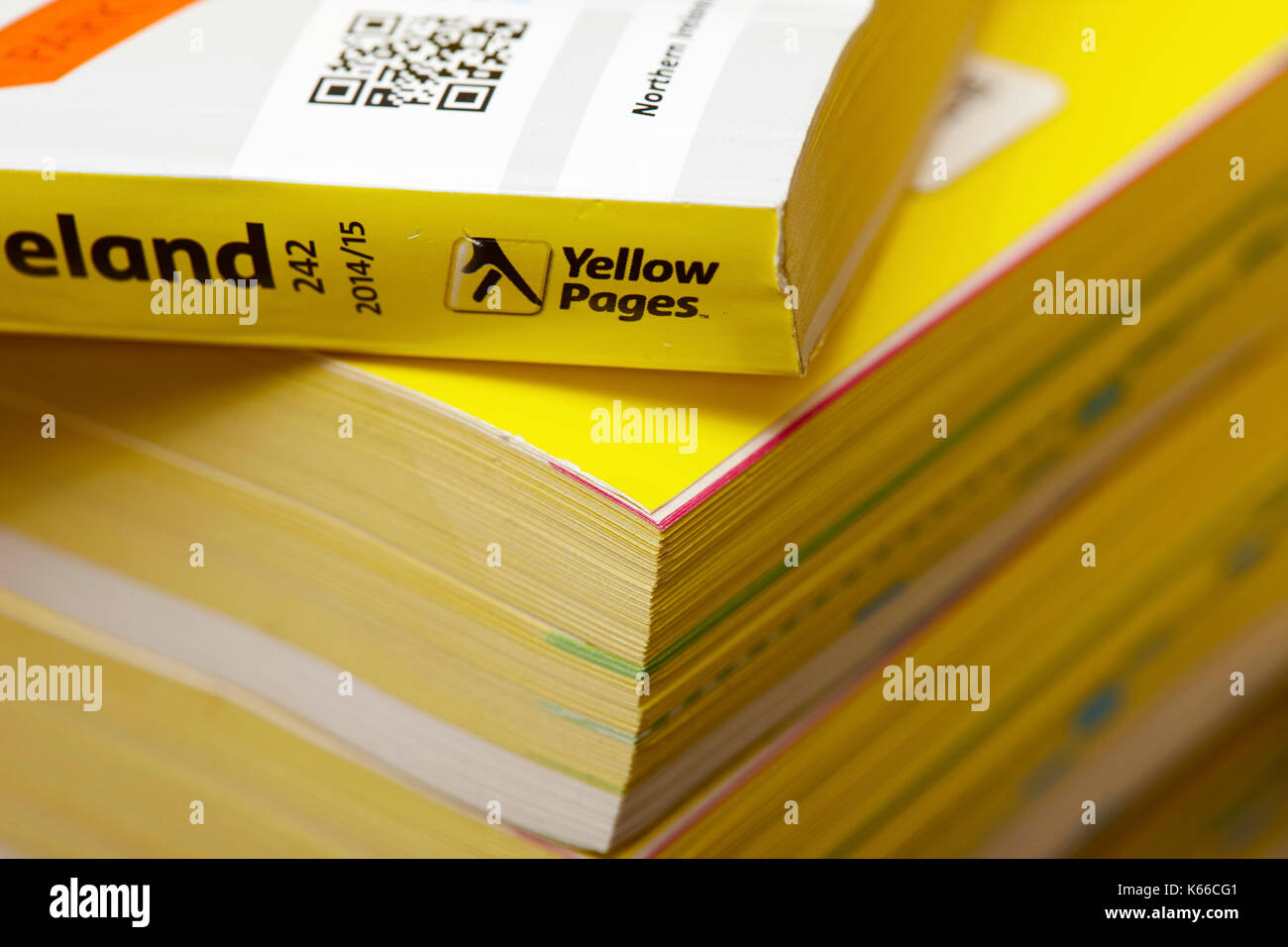 yellow pages classified telephone directory paper edition uk Stock Photo