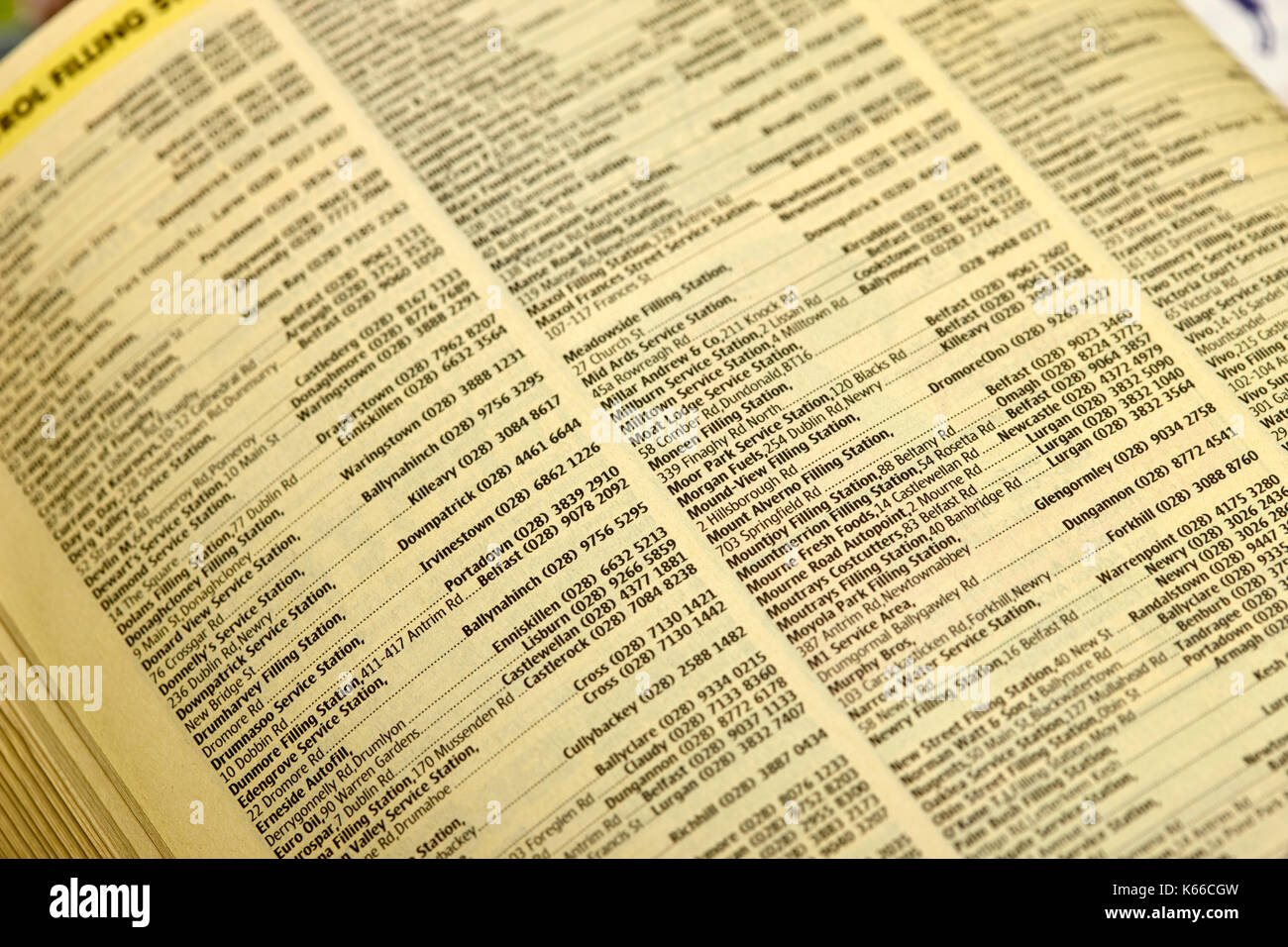 small single entry business listings in yellow pages classified telephone directory paper edition uk Stock Photo