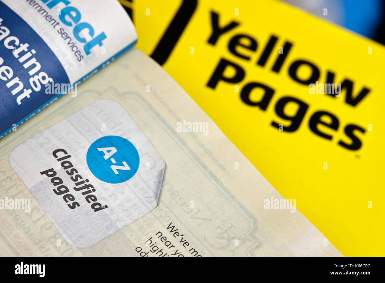a-z yellow pages classified telephone directory paper edition uk Stock Photo