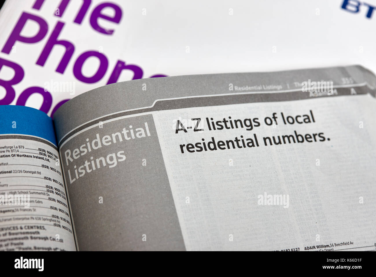 The BT local telephone directory residential listings paper edition Stock Photo