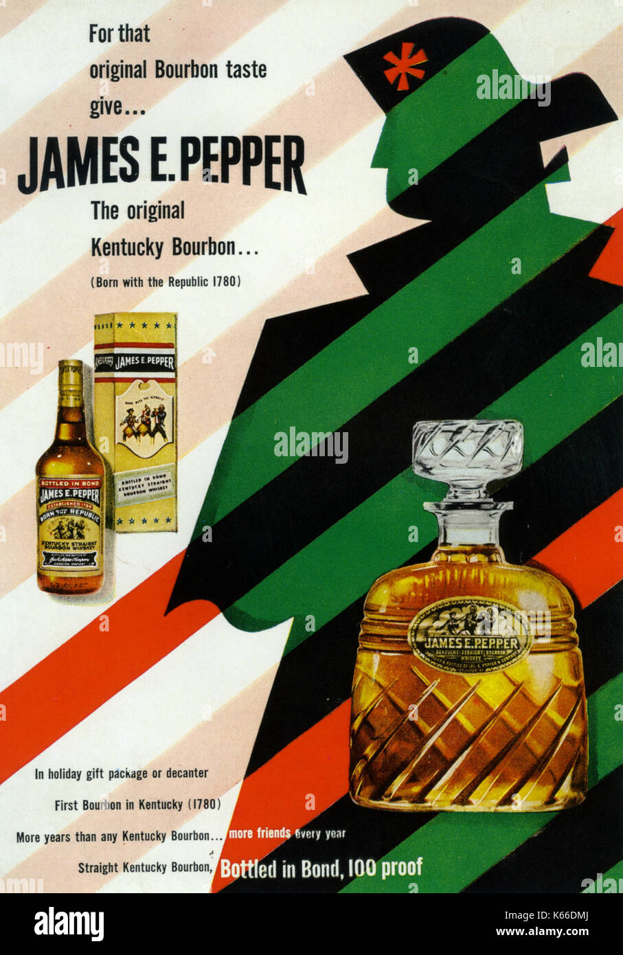 JAMES E. PEPPER Kentucky Bourbon advert about 1955 Stock Photo