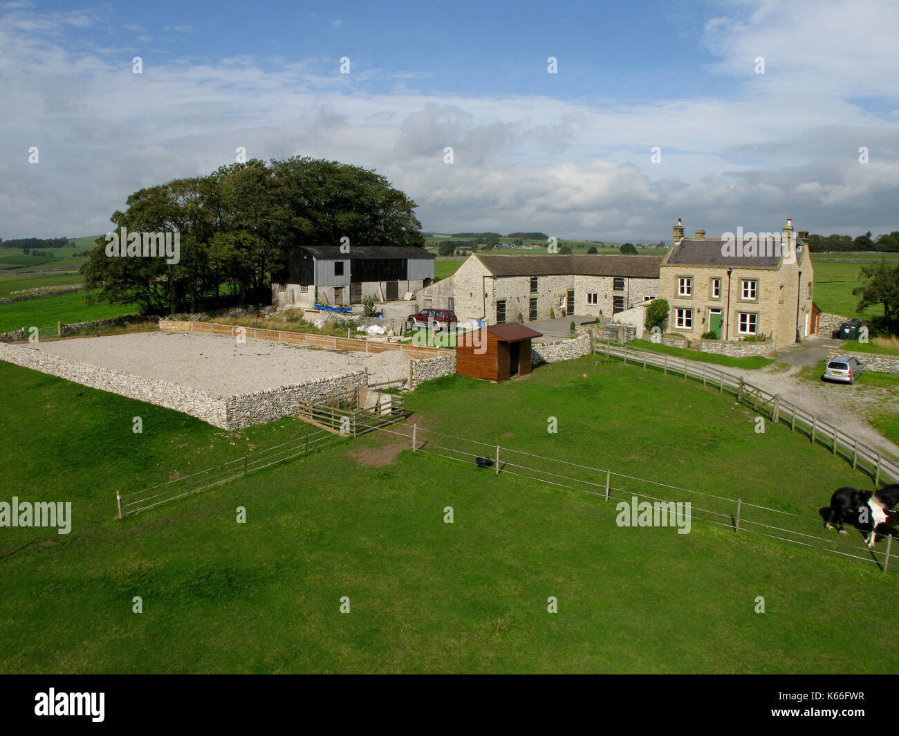 Wide view of Derbyshire farm with equestrian facilities Stock Photo