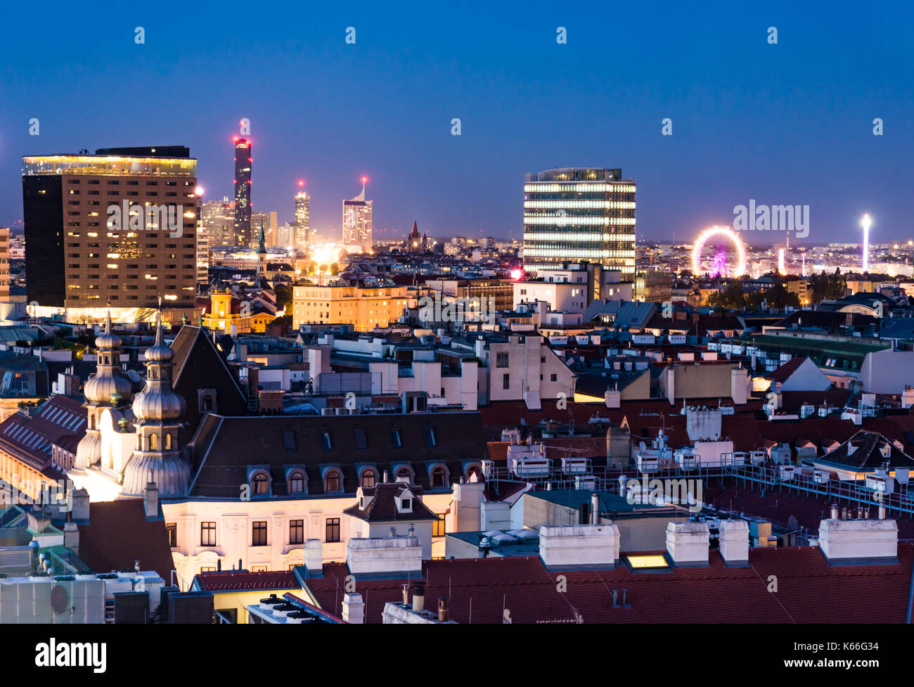 Aerial view over the cityscape of Vienna (Austria) at night Stock Photo