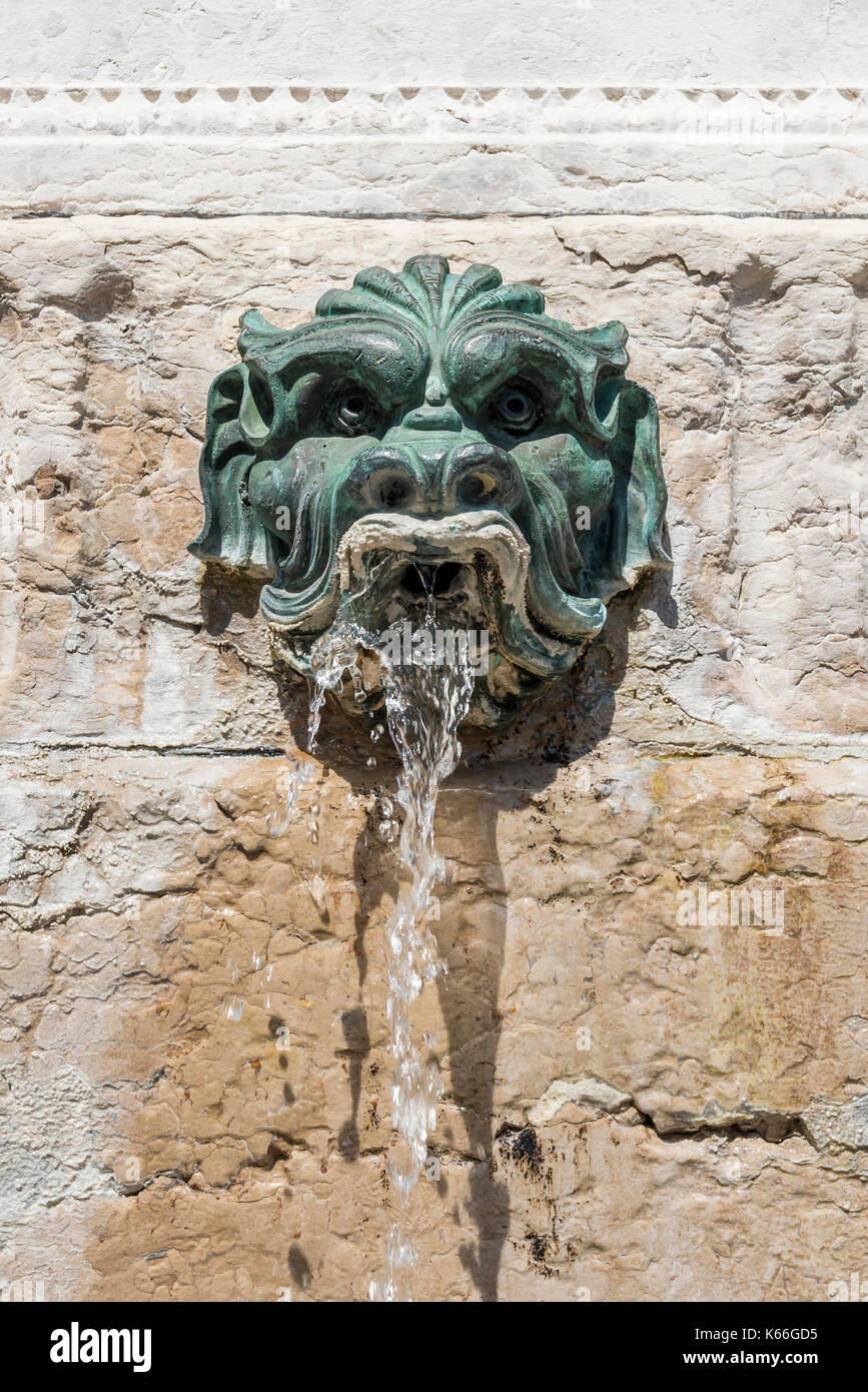 Bronze Lion head of Saint-Jean Fountain, Place Saint-Jean, Lyon, France Stock Photo