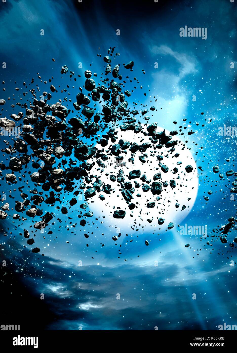 Debris from a white hole, illustration. Stock Photo