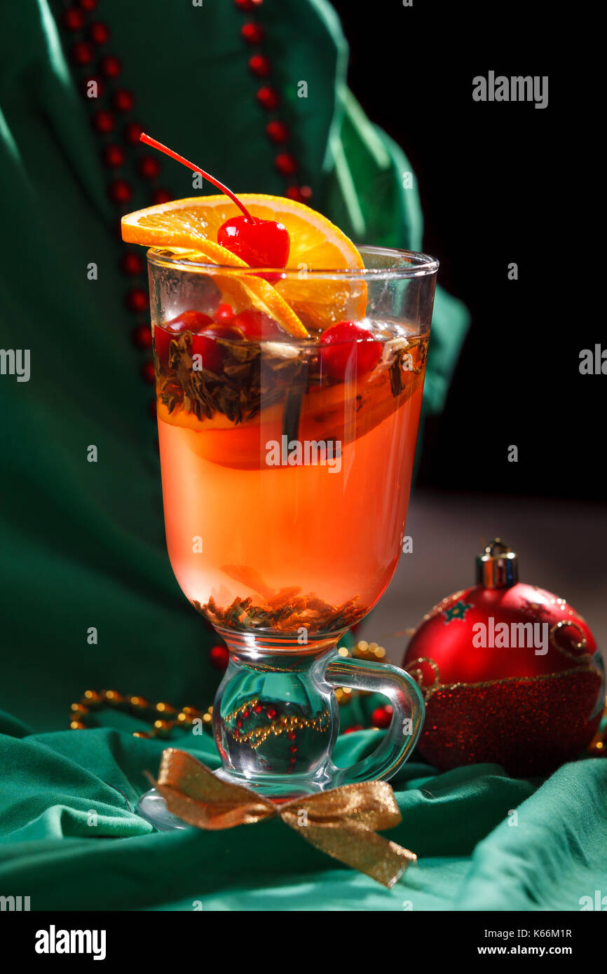 Christmas mulled wine with oranges and spices Stock Photo