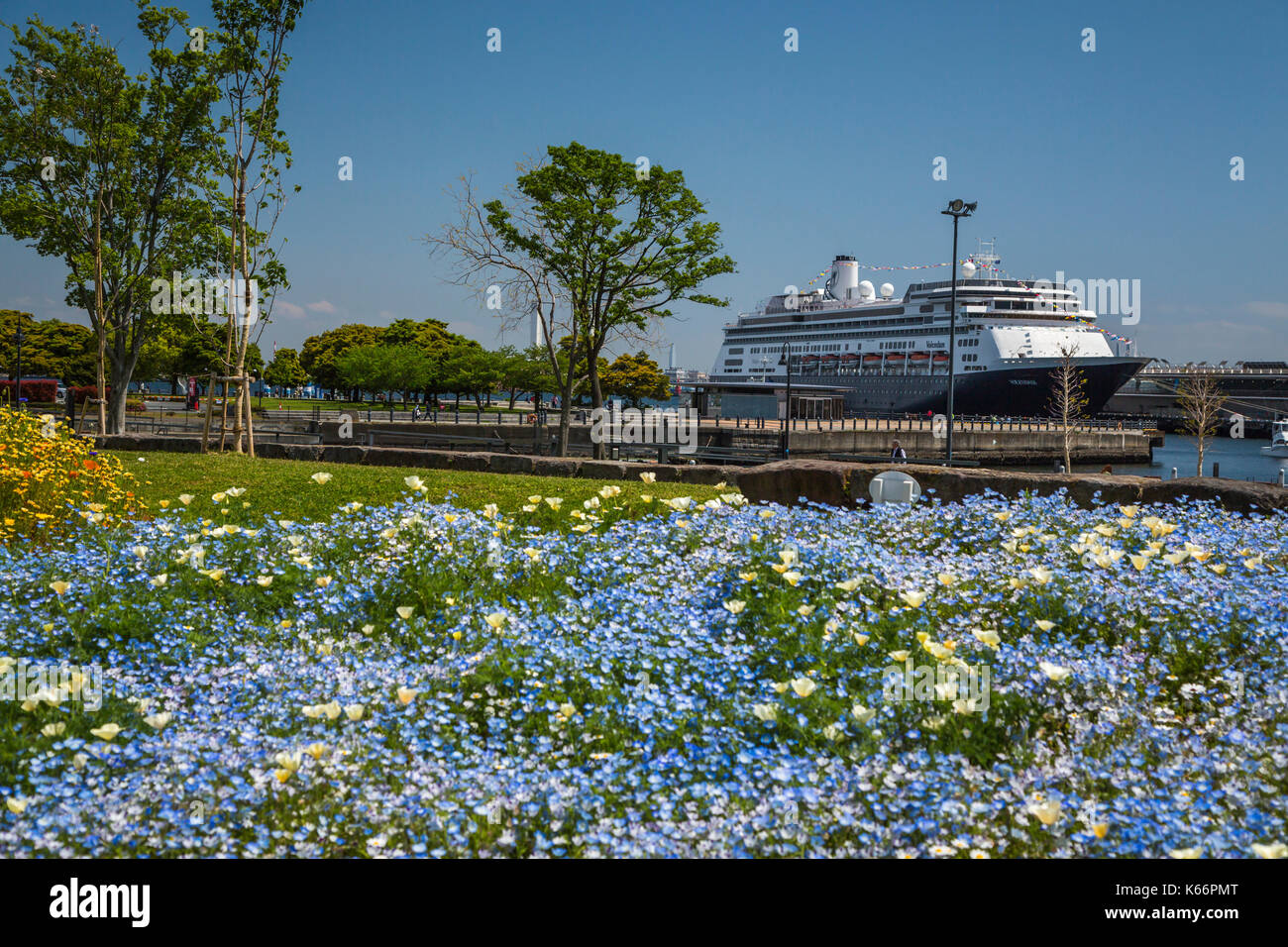 Flower gardens at the waterfront at the port city of Yokohama, Japan