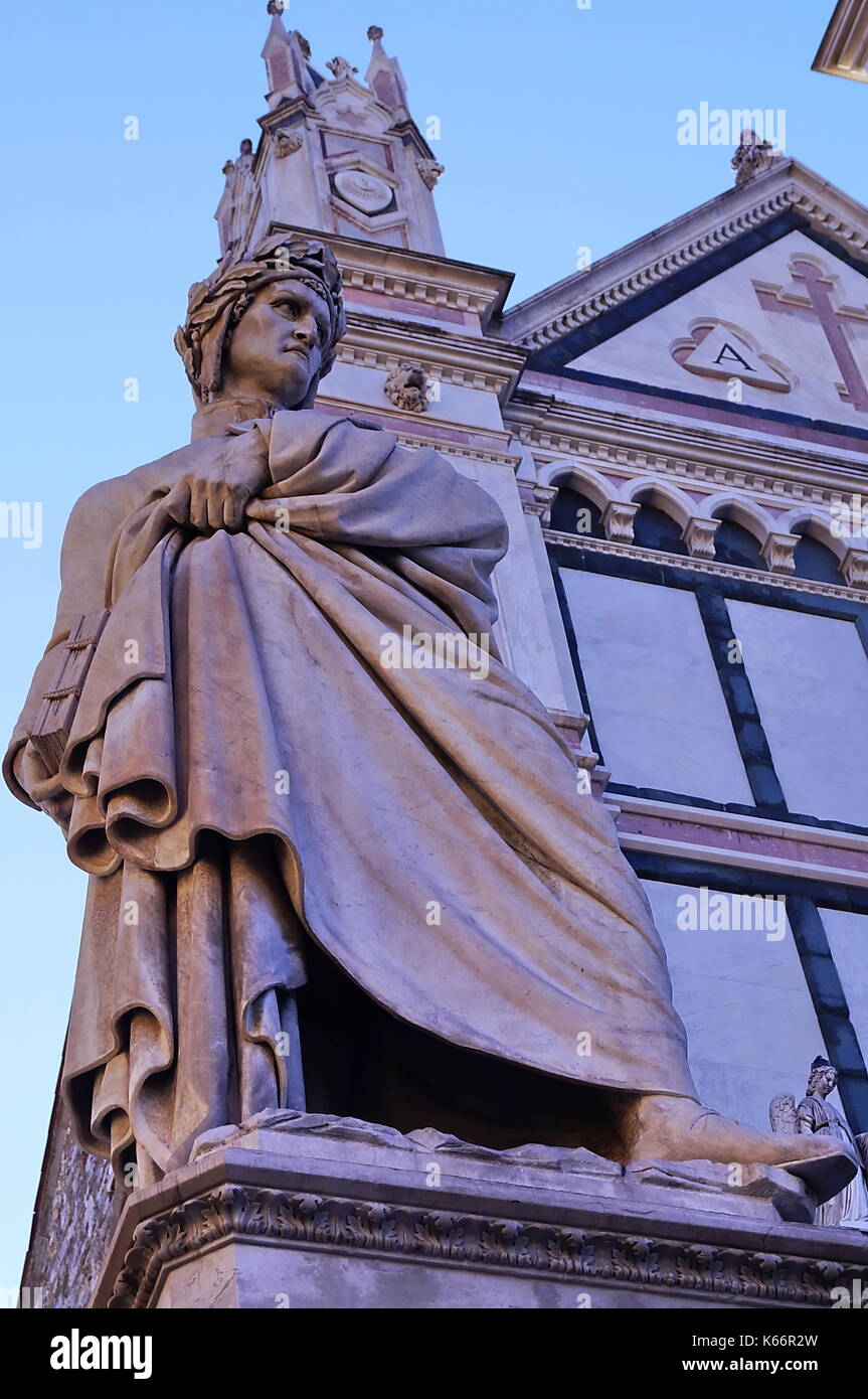 Statue of Dante Alighieri in Santa Croce square, Florence, Italy Stock