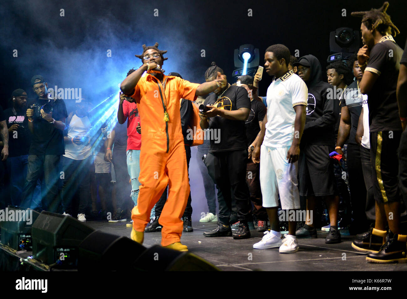 Kodak Black performs on stage at his Homecoming Concert at Watsco Center in Coral Gables, Florida, in first show since his release from prison in June.  Featuring: Kodak Black Where: Coral Gables, Florida, United States When: 10 Aug 2017 Credit: JLN Photography/WENN.com Stock Photo