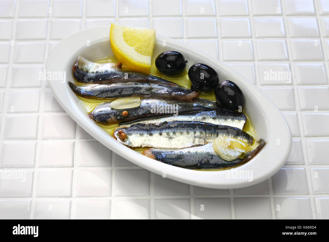 homemade marinated anchovies, spanish tapas food,boquerones en vinagre Stock Photo