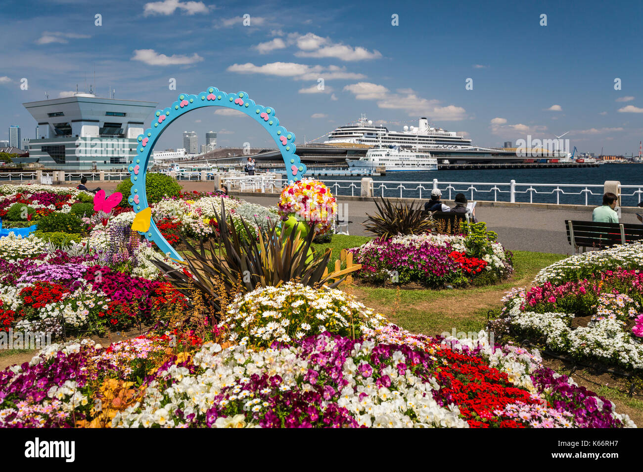 Flower gardens at the waterfront at the port city of Yokohama, Japan