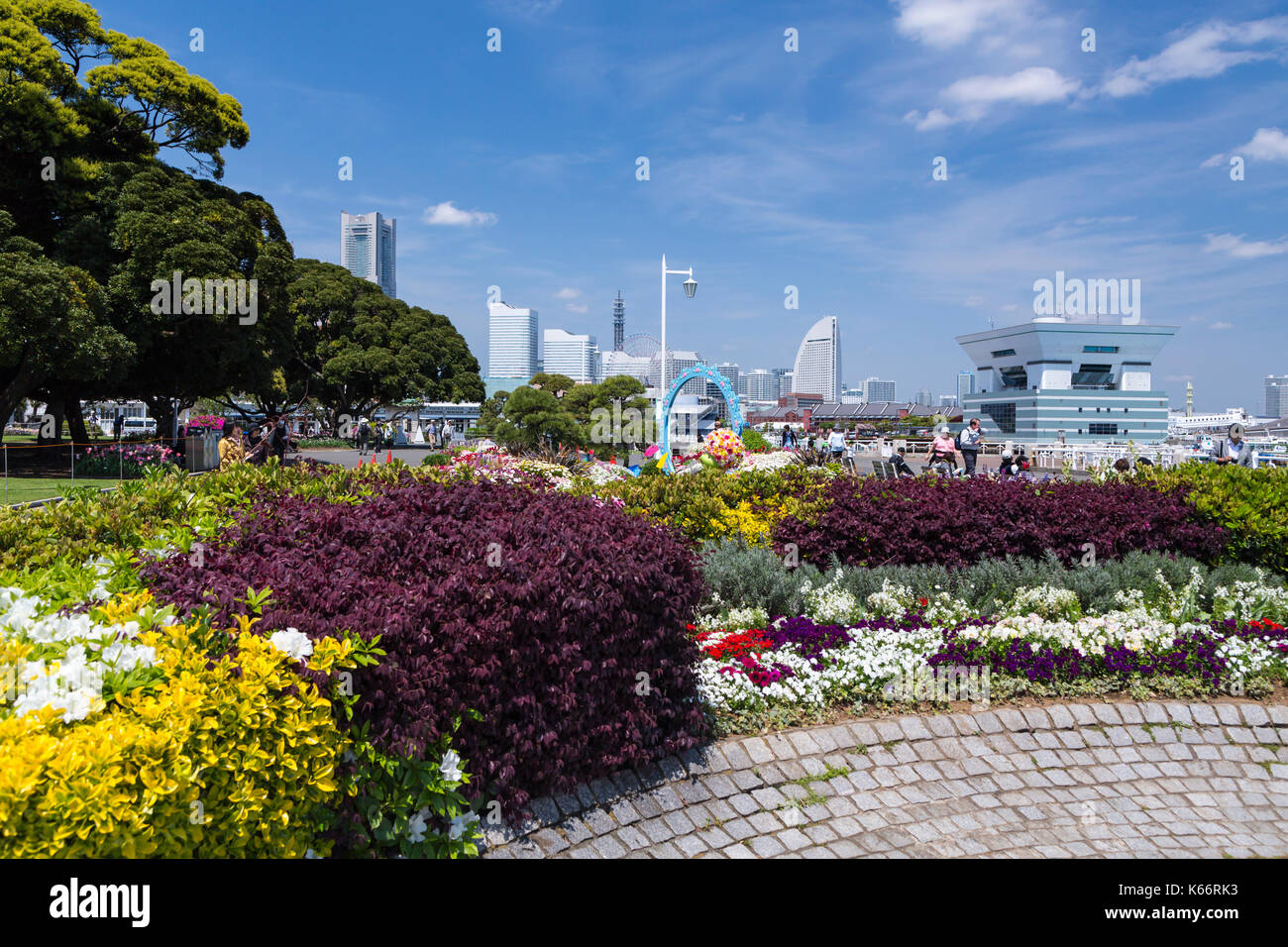 Flower gardens at the waterfront at the port city of Yokohama, Japan