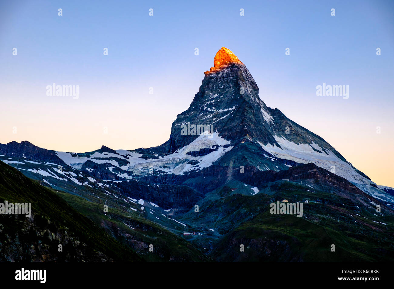 The East and North Face of the Matterhorn, Monte Cervino, with the sunlight  touching the summit at sunrise Stock Photo - Alamy