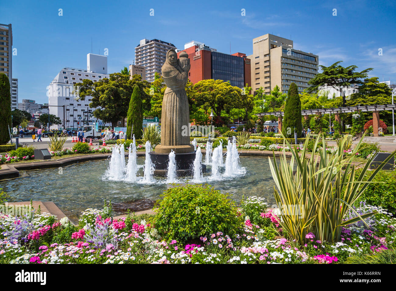 Flower gardens at Yamashita Park and the waterfront at the port city of