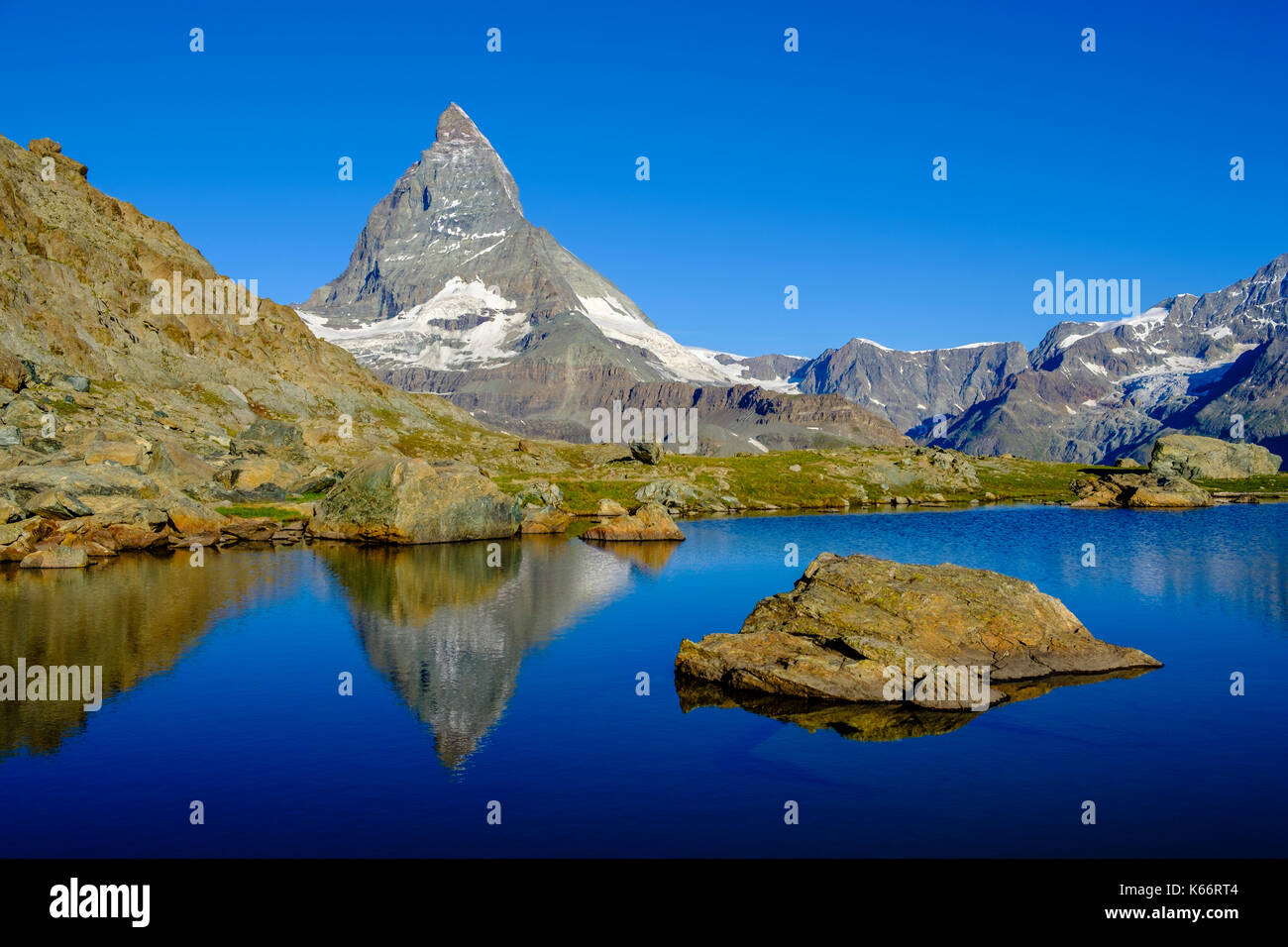 The East Face of the Matterhorn, Monte Cervino, mirroring in the Lake ...