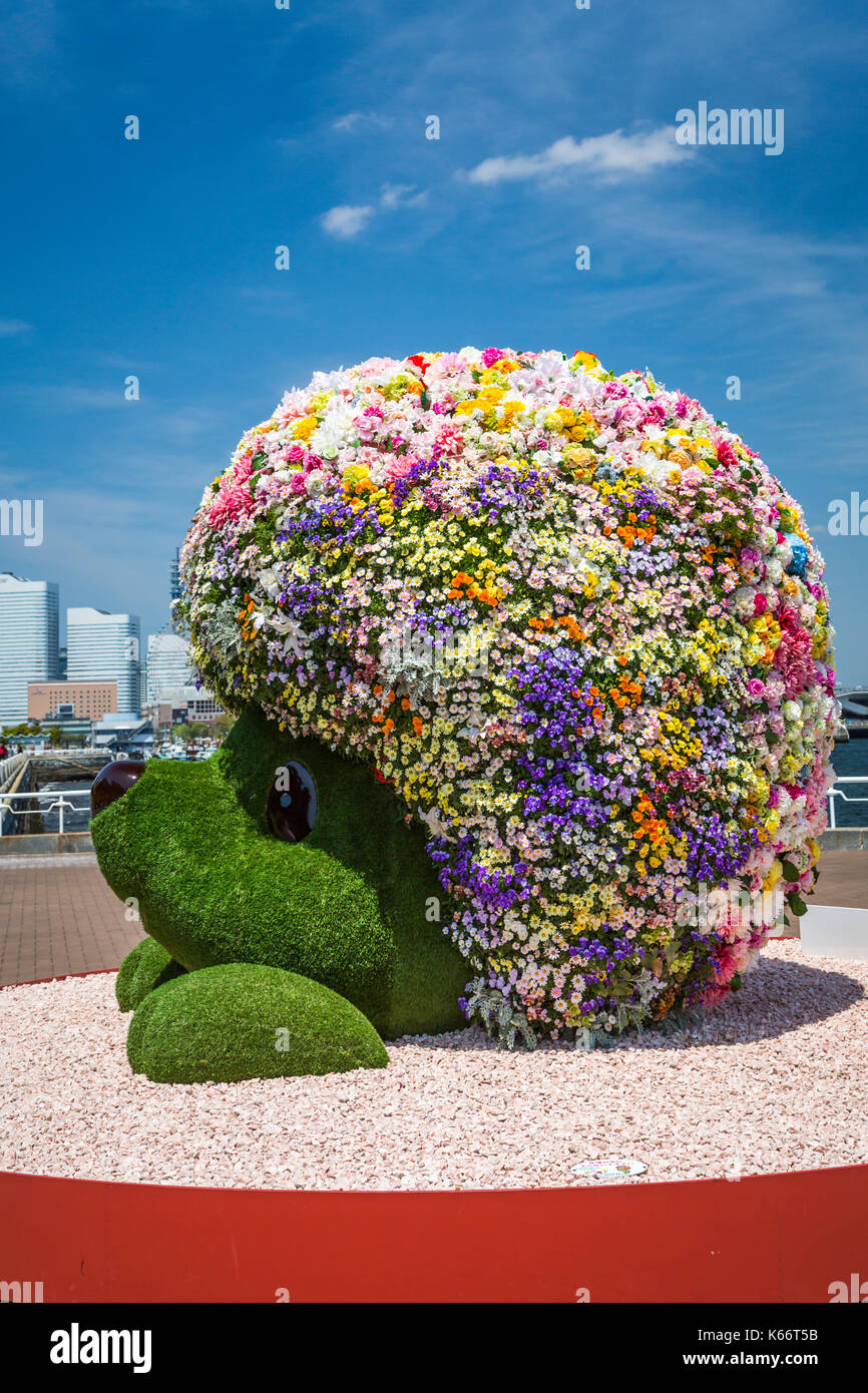 Flower gardens at the waterfront at the port city of Yokohama, Japan