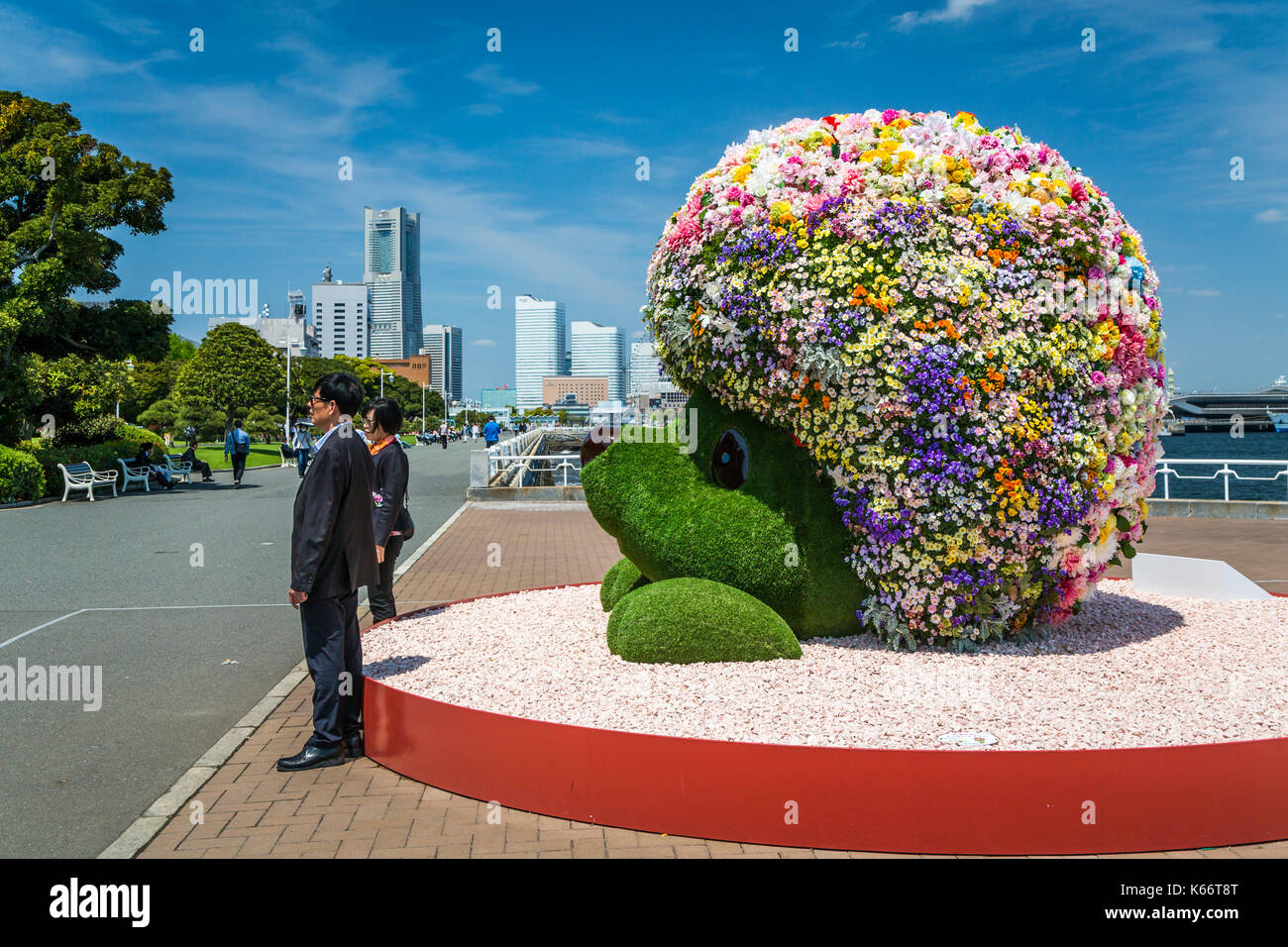 Flower gardens at the waterfront at the port city of Yokohama, Japan, Asia. Stock Photo
