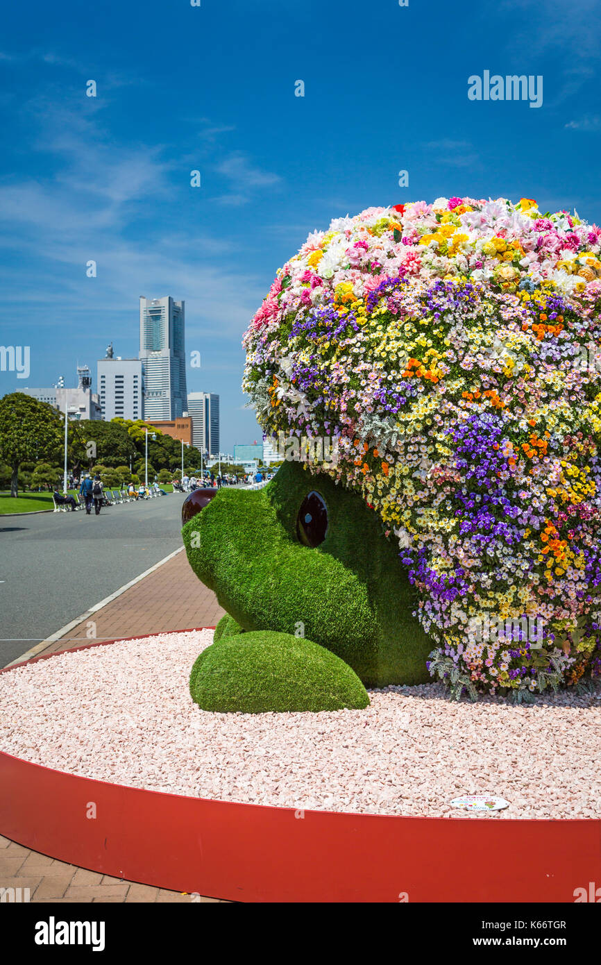 Flower gardens at the waterfront at the port city of Yokohama, Japan