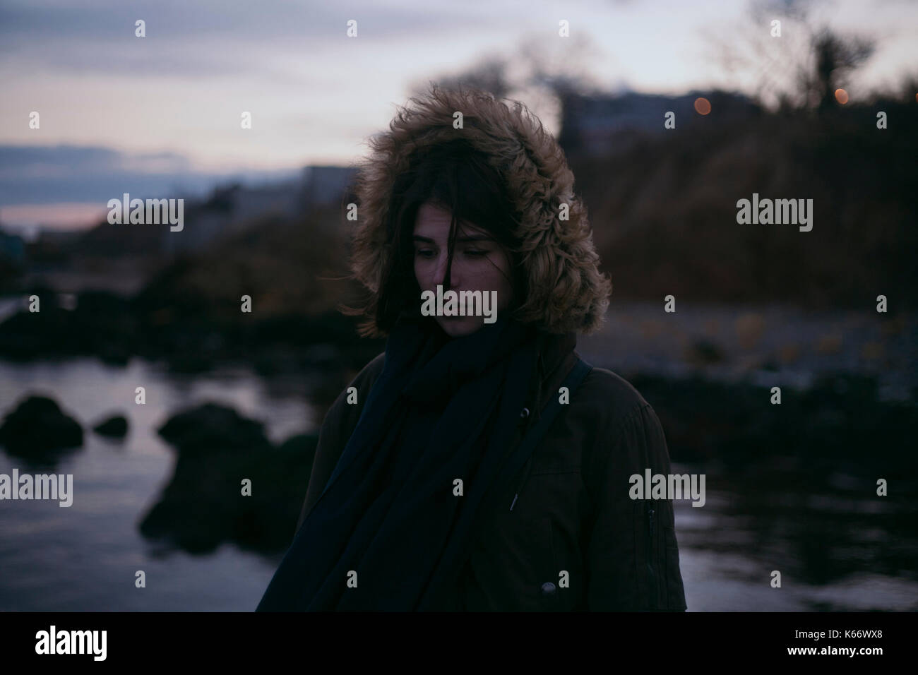 Woman wearing fur hood hi-res stock photography and images - Alamy