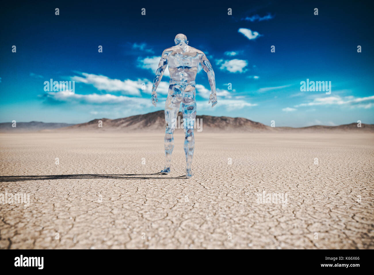 Transparent man walking in desert Stock Photo