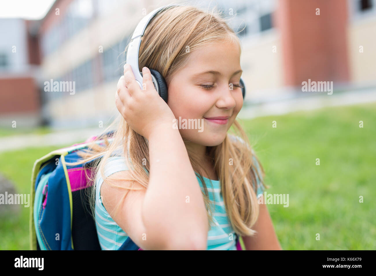 nine years old girl student at school Stock Photo