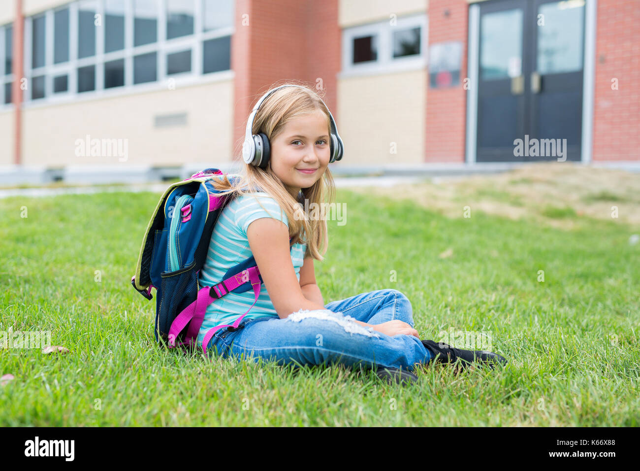 nine years old girl student at school Stock Photo