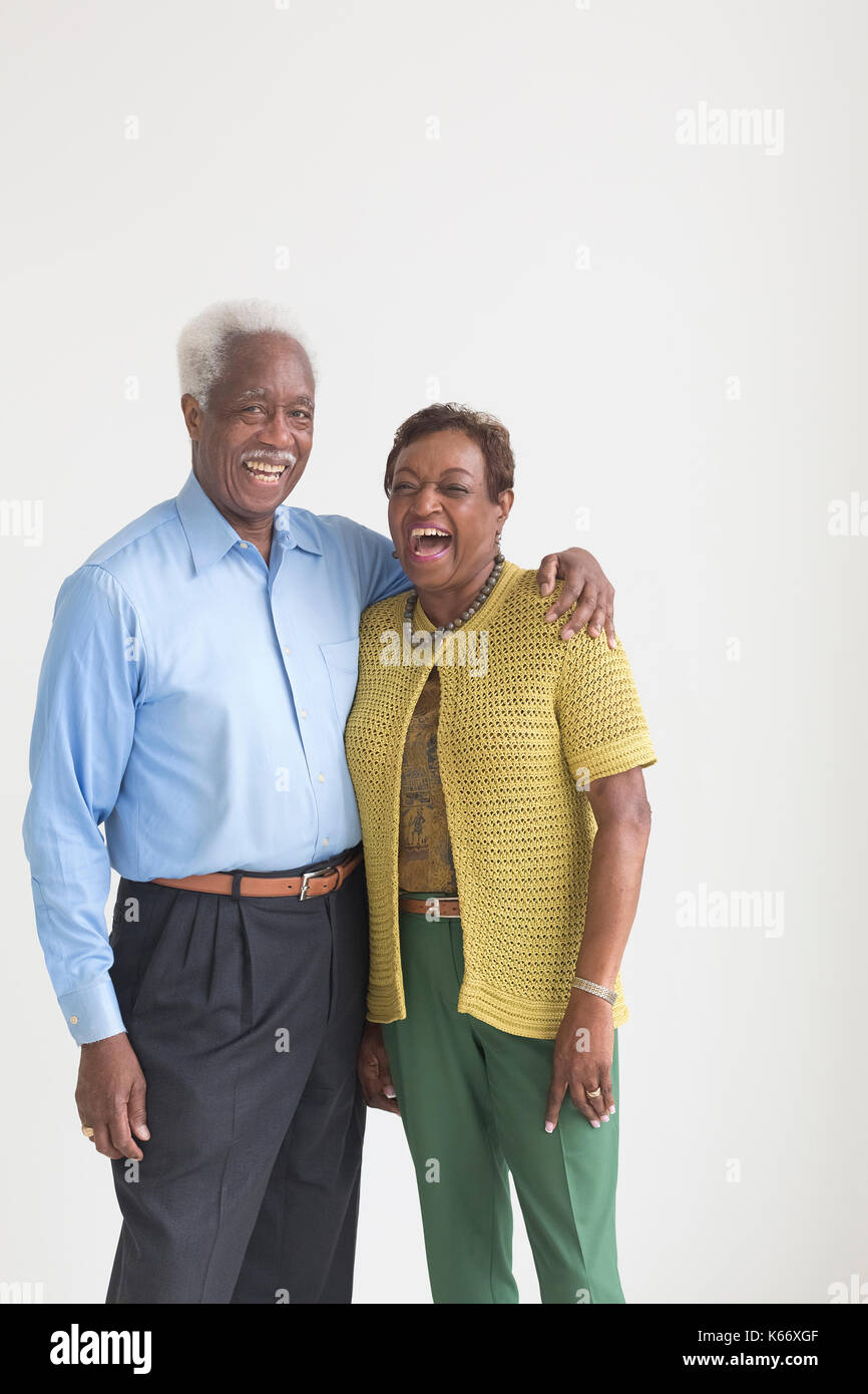 Portrait of laughing older Black couple Stock Photo