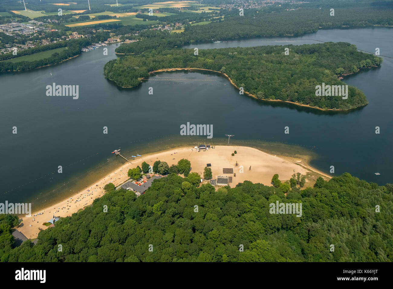 Beach Haltern reservoir, Halterner Seeterrassen, Haltern am See, Ruhr, Nordrhein-Westfalen, Germany, Europe, Haltern am See, aerial view, aerial photo Stock Photo