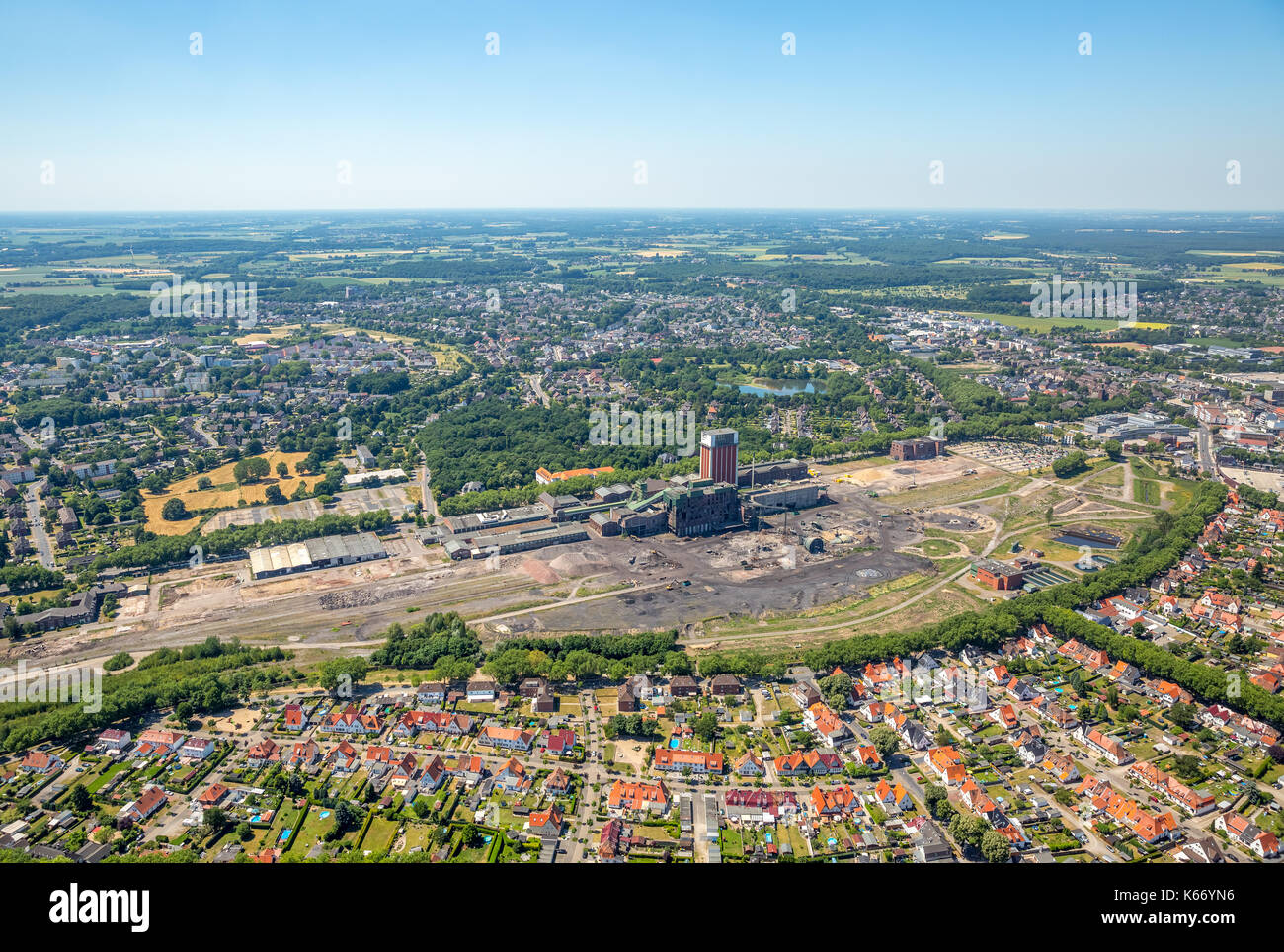 Outline of mine Friedrich Heinrich mine West Bay 1/2 colliery wasteland, Kamp-Lintfort, Ruhr, Nordrhein-Westfalen, Germany, Europe, Kamp-Lintfort, aer Stock Photo