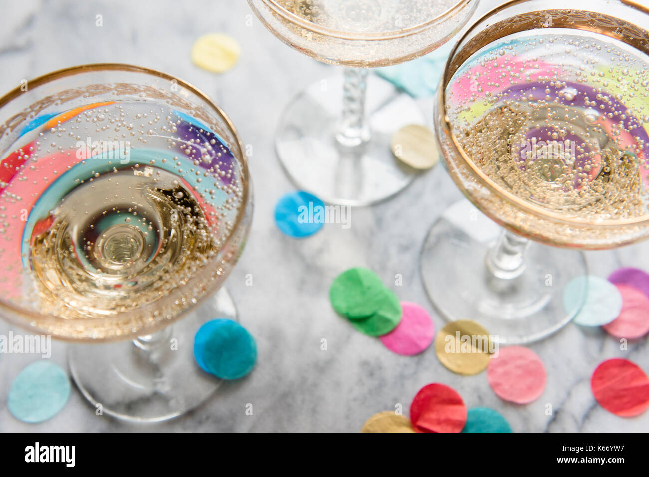 Confetti near glasses of champagne Stock Photo