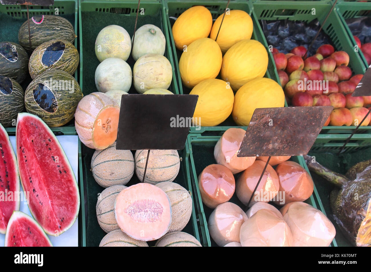 Organic fresh summer fruits on market stall Stock Photo - Alamy