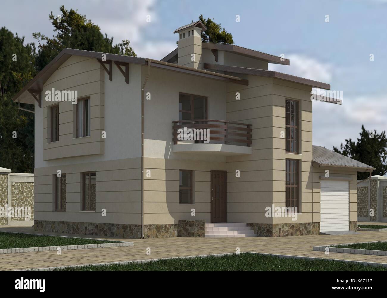 House Photorealistic Render 3D Illustration Stock Photo - Alamy
