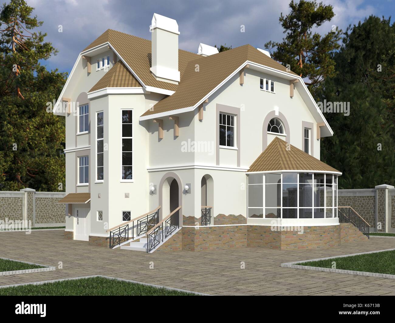 House Photorealistic Render 3D Illustration Stock Photo - Alamy
