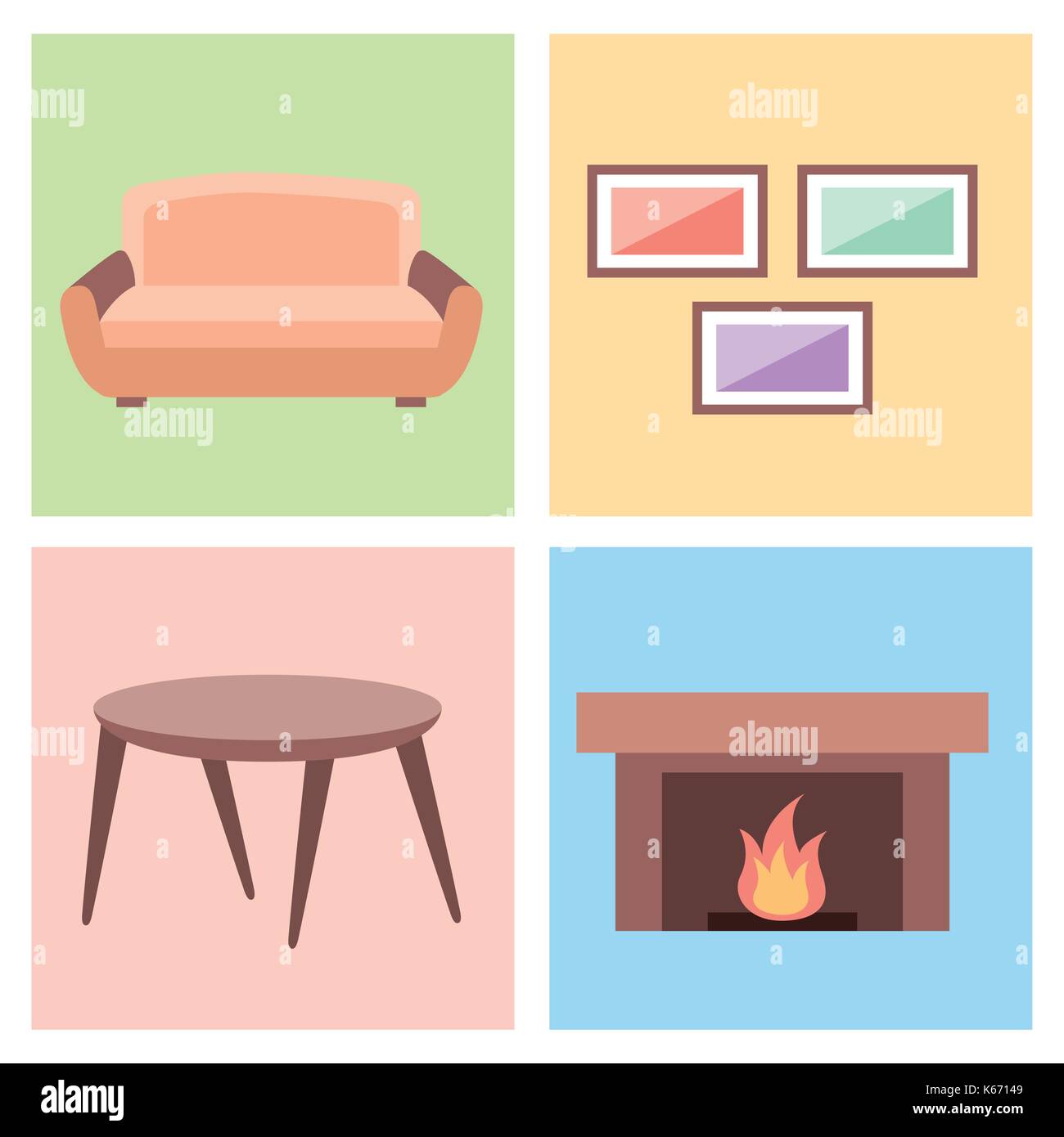 set of interior house room with furniture icons living bedroom Stock ...