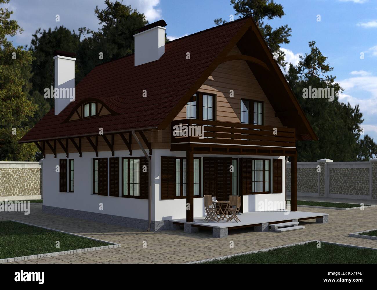House Photorealistic Render 3D Illustration Stock Photo - Alamy
