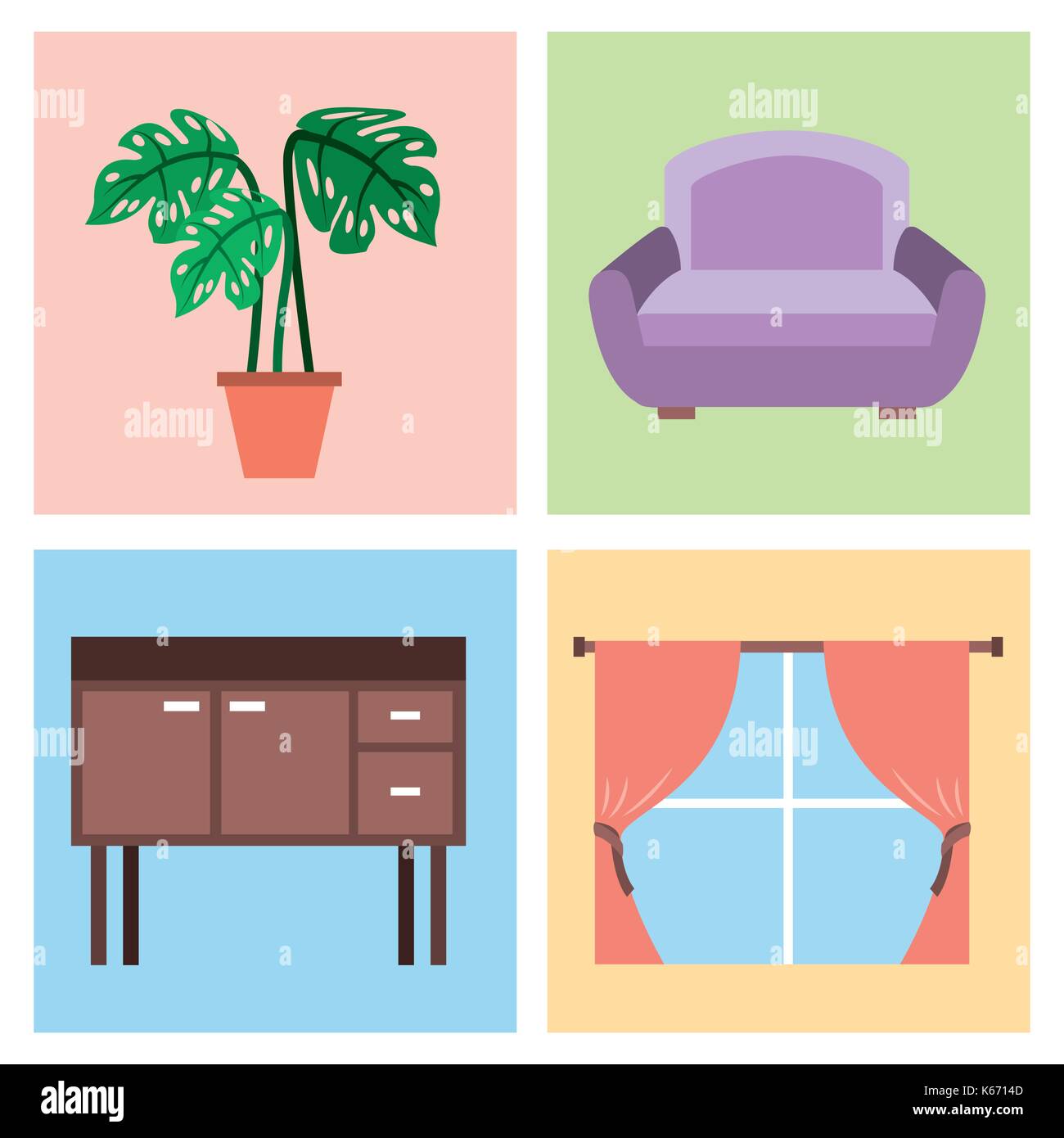 set of interior house room with furniture icons living bedroom Stock ...