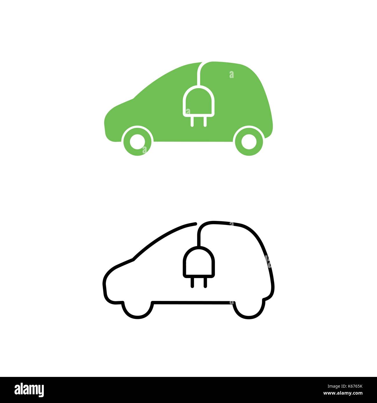 Electric Car With Electrical Charging Cable Icon Hybrid Vehicle Symbol