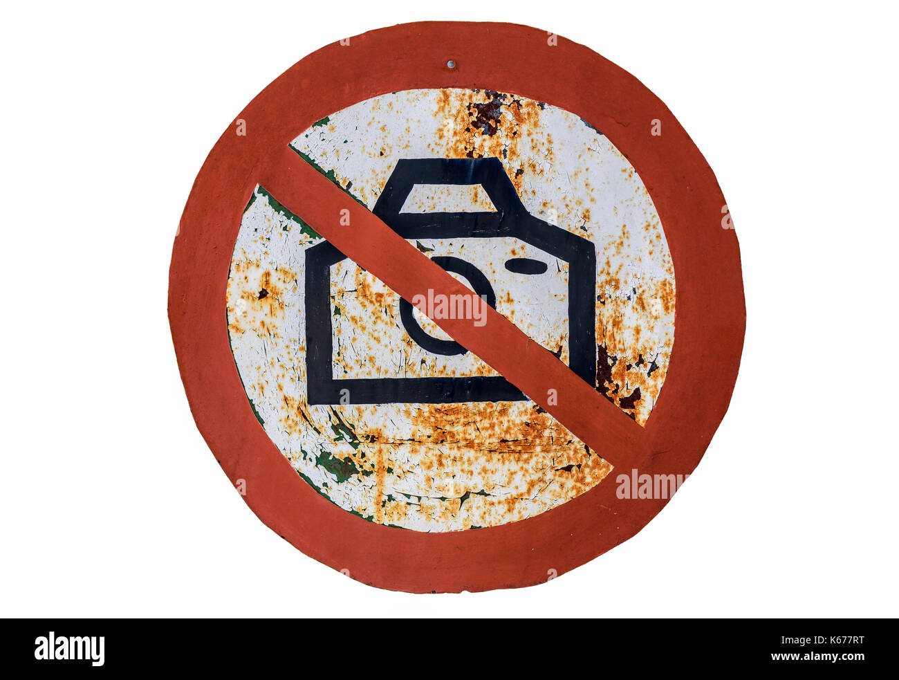 No Photography Allowed Concept. Old Sign Forbidding Isolated on White Background. Stock Photo
