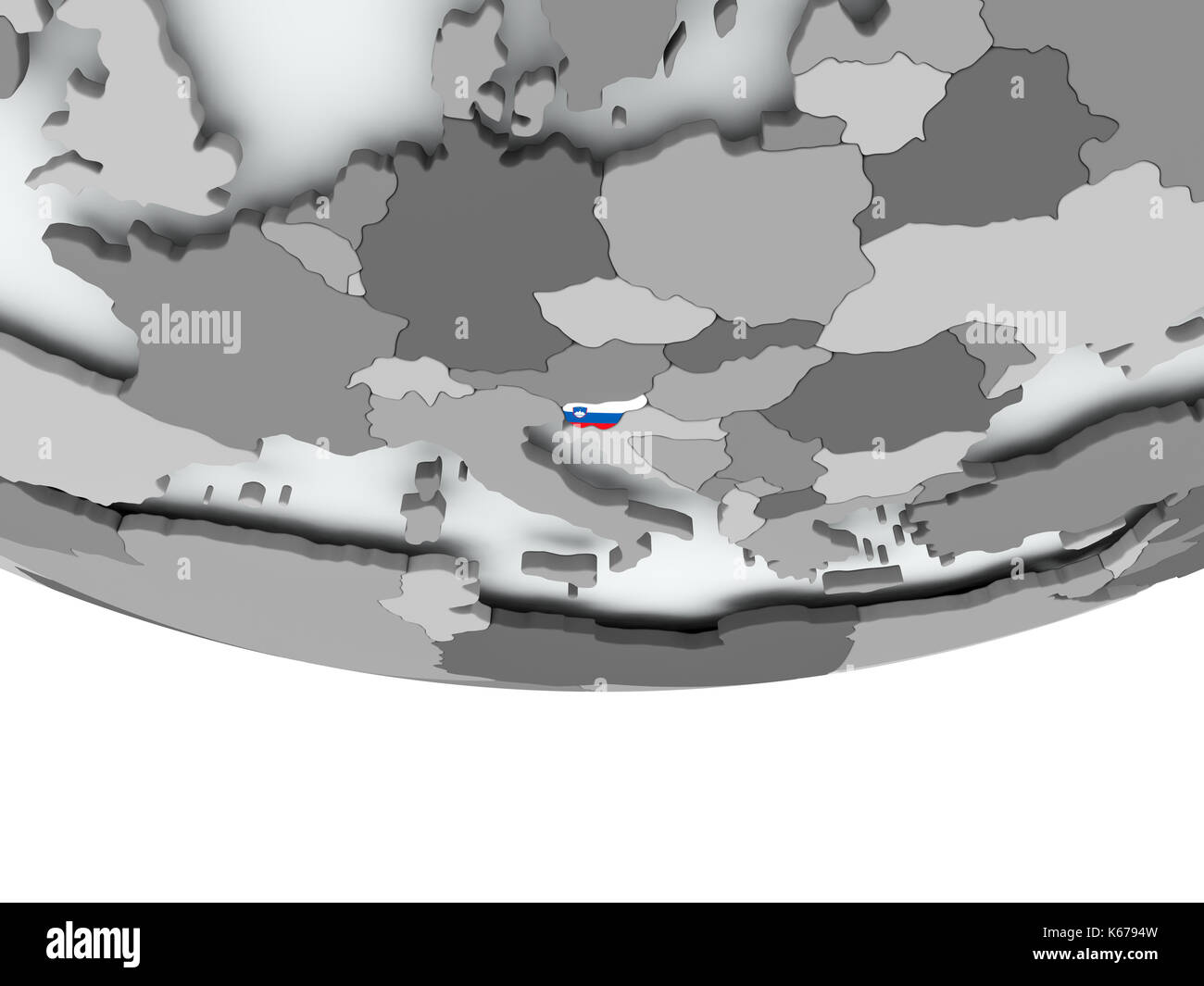 3D render of Slovenia with flag on grey globe. 3D illustration Stock ...
