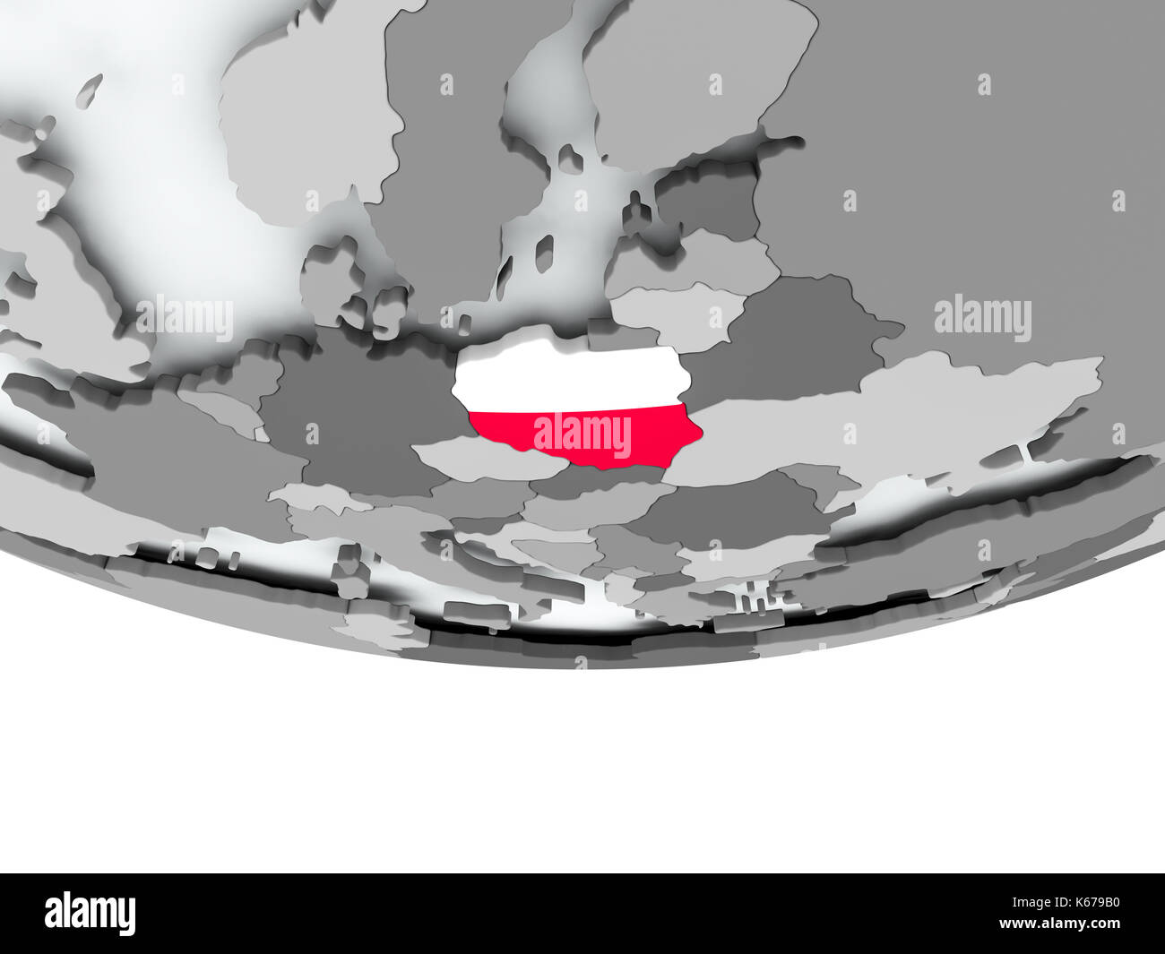 3D render of Poland with flag on grey globe. 3D illustration Stock ...
