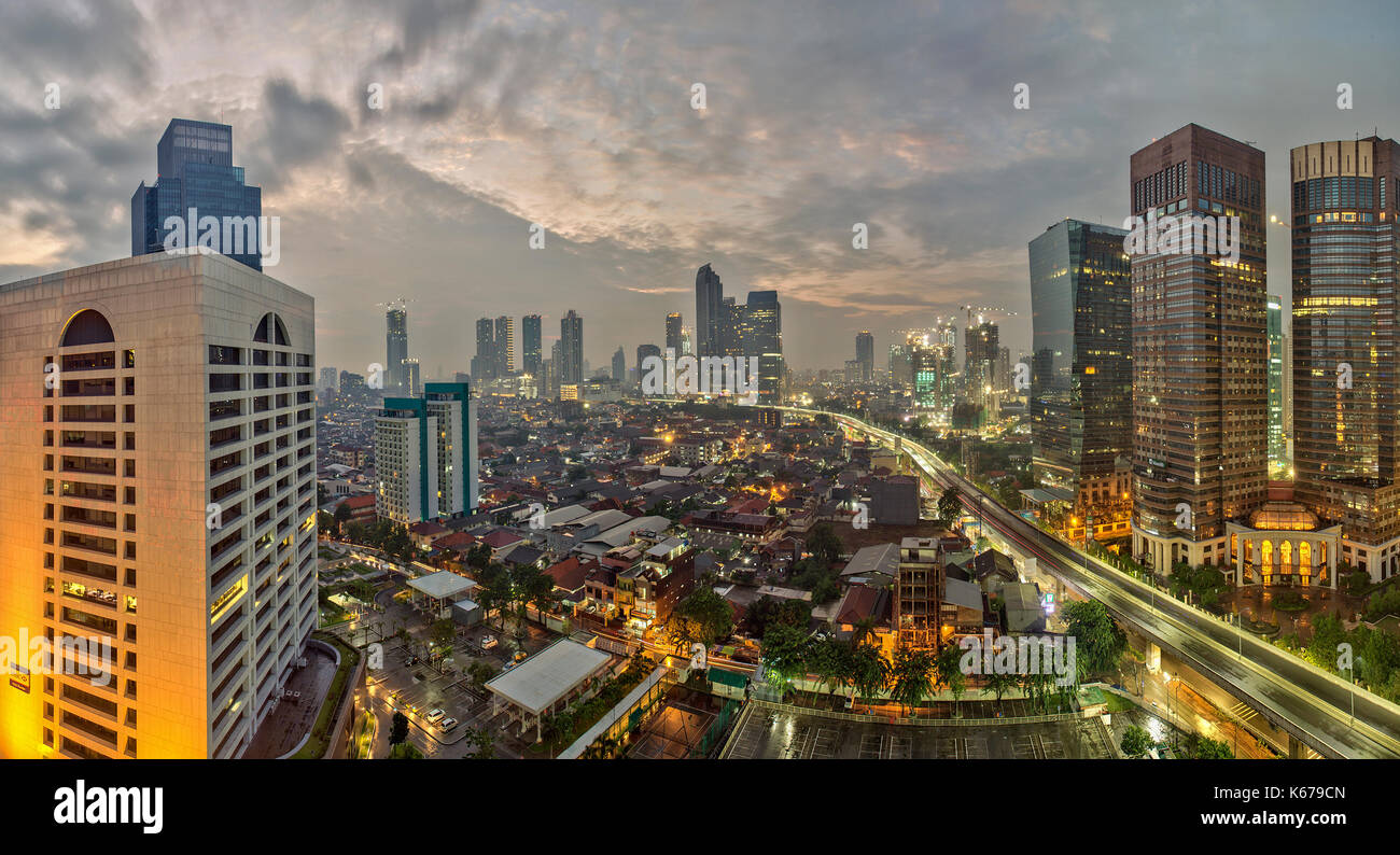 City skyline at night, Jakarta, Indonesia Stock Photo