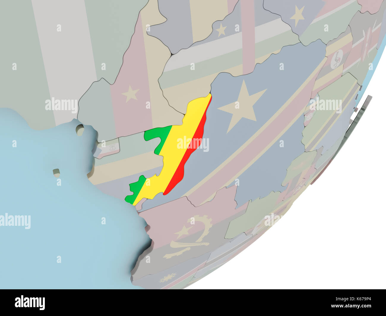 3D render of Congo on political globe with embedded flag. 3D ...