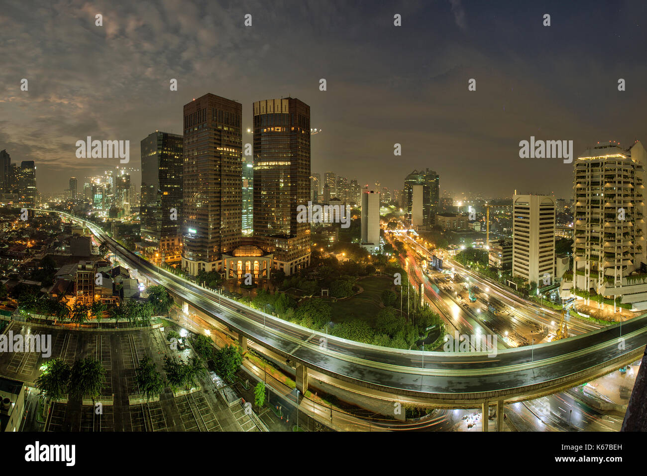 City skyline at night, Jakarta, Indonesia Stock Photo