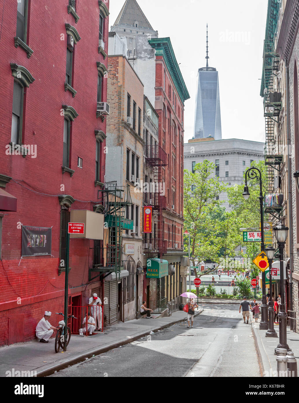 A view of the Freedom Tower from Chinatown, New York City. Stock Photo