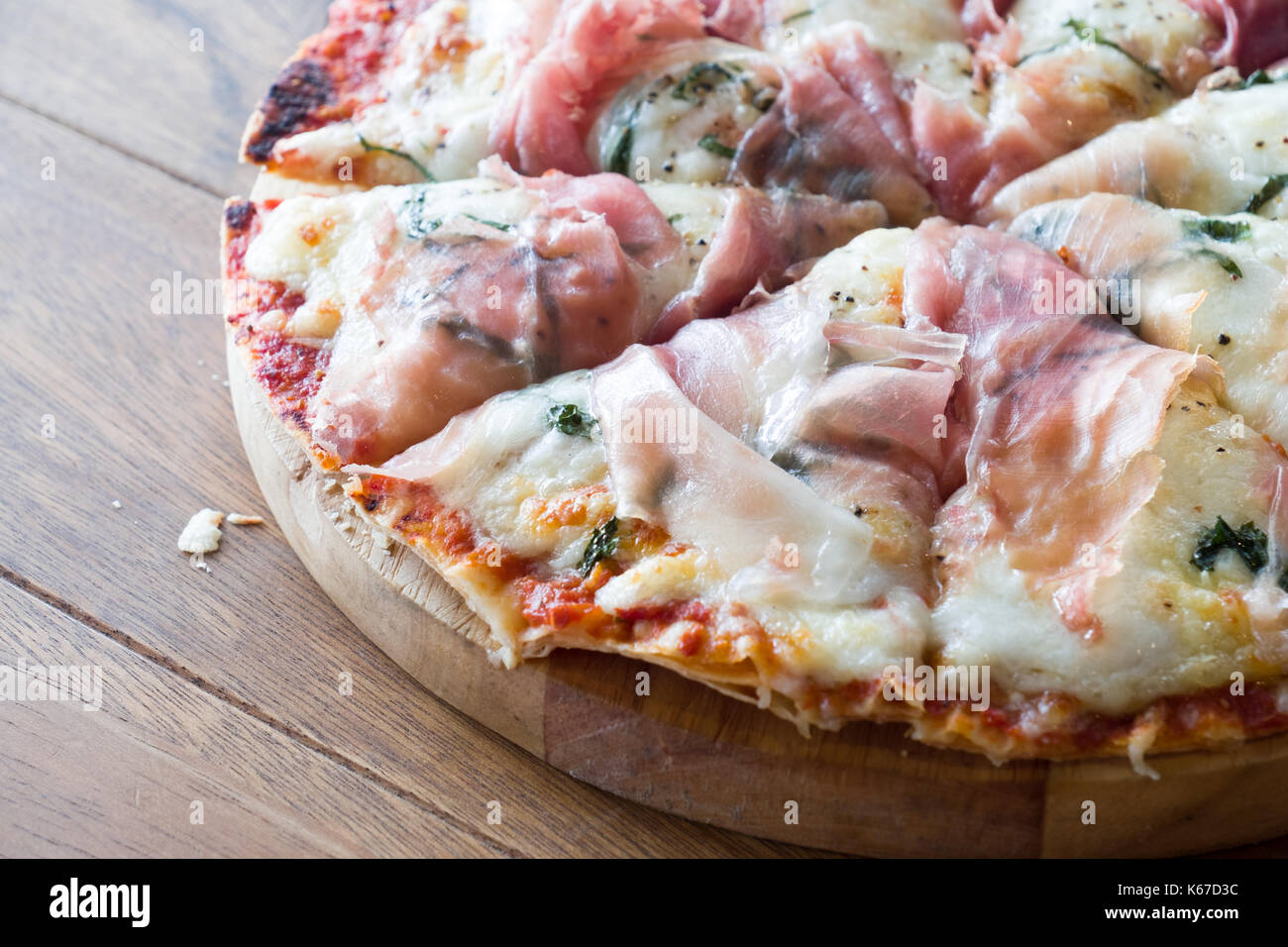 Buffalo Mozzarella and Prosciutto Pizza Stock Photo